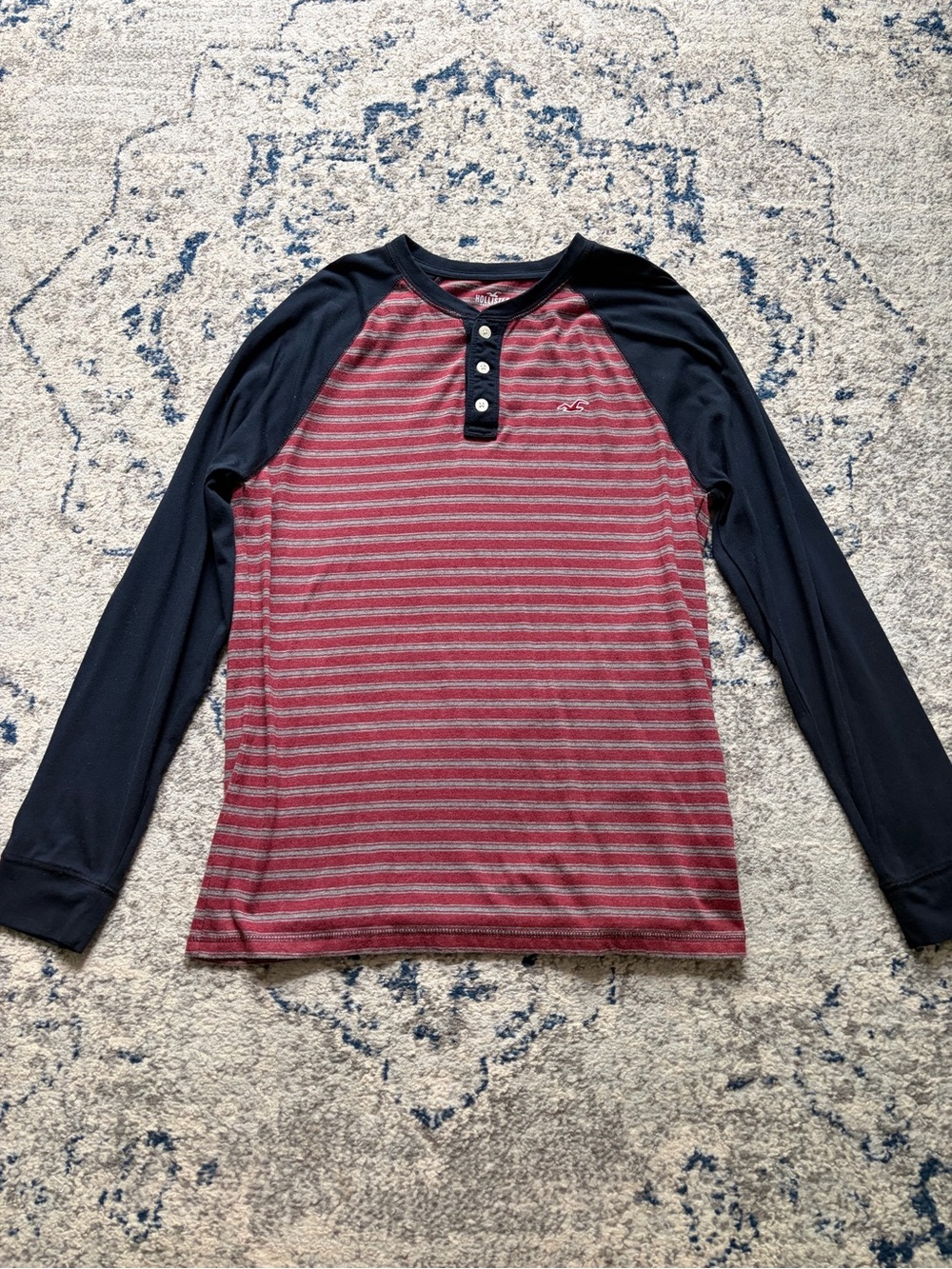 Hollister Long Sleeve Henley Stripe Shirt